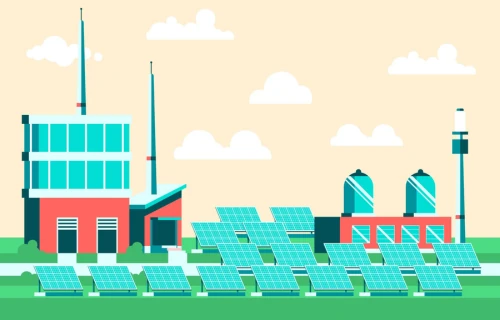Disegno di un'industria con pannelli fotovoltaici
